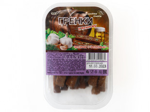 Бастони Чипсы свинины острые: Сурские гренки Чеснок с зеленью (100 гр)