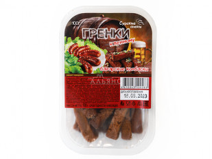 Джерки говяжьи со вкусом чеснока 45 гр.: Сурские гренки Баварские колбаски (100 гр)
